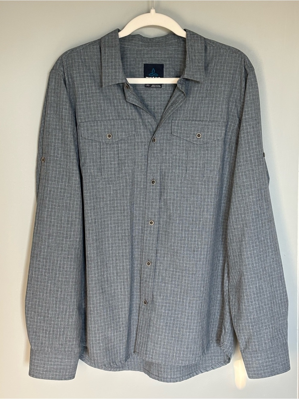 prAna Men’s Gray Long Sleeve Button-Down Shirt | Size Large | Roll-Tab Sleeves